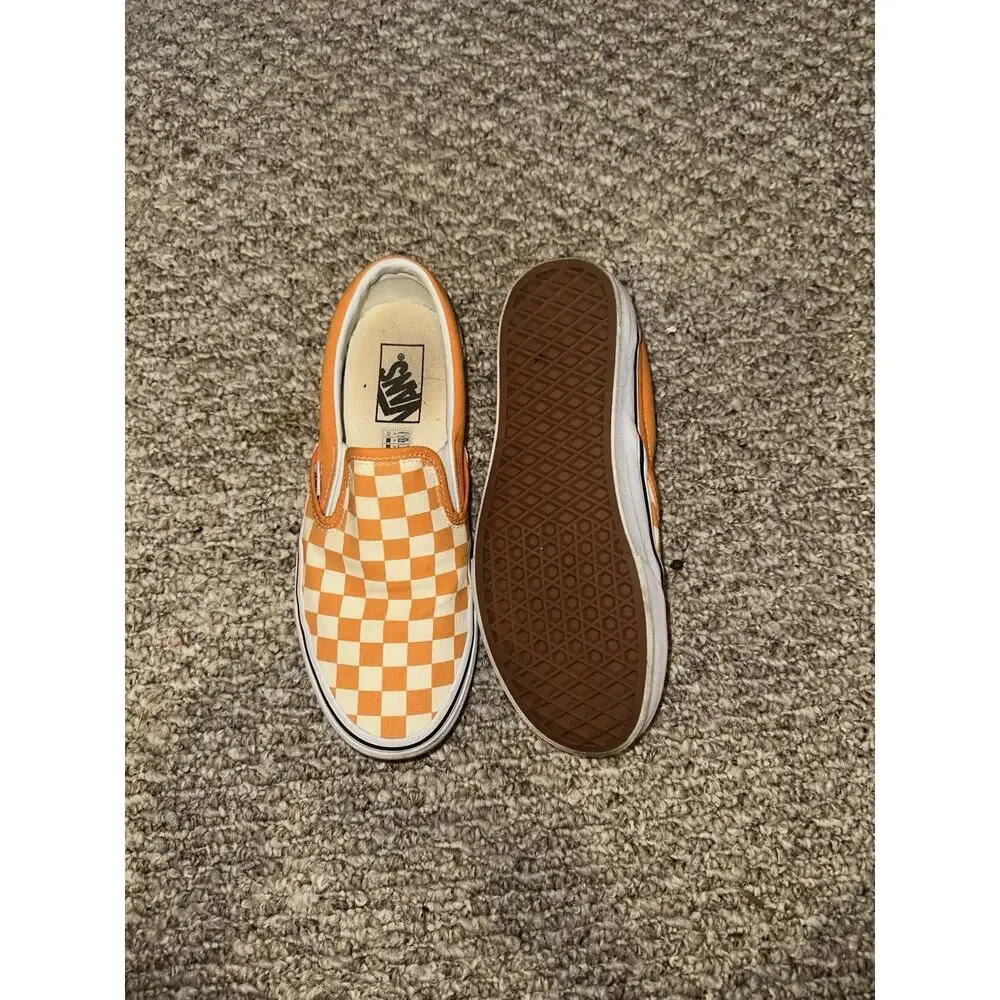 VANS Women’s Slip-On Checkerboard Canvas Sneakers Orange/White US 8